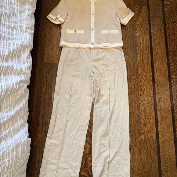 Zara Other - NWT Zara Light Beige Button-Up Top and Pants Set Size US Medium